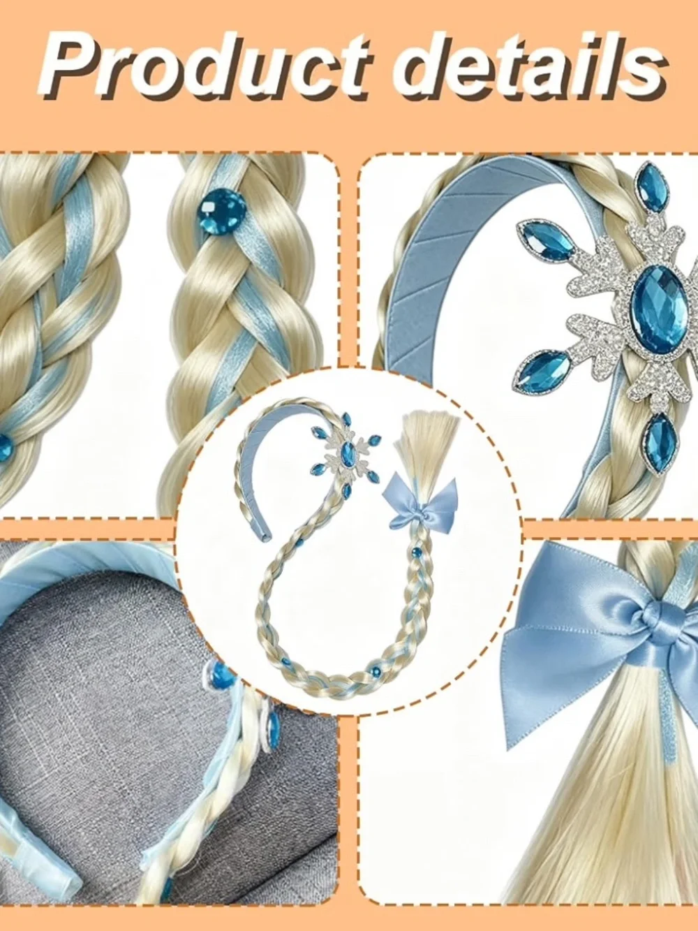 Elsa Princess Dress Up Long Braided Wigs, Handbag, Jewelry for Halloween Costume
